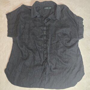 Lauren Ralph Lauren Linen Button Front Shirt Women’s 3X Charcoal Gray Short...